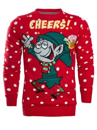 SS7 Mens Christmas Jumper Lights Up, M, Elf Red White