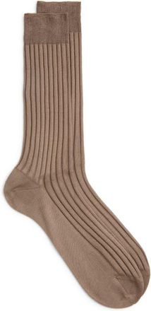 Canali Ribbed Cotton Dress Socks in Light Brown at Nordstrom, Size Medium