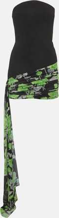 DAVID KOMA Black Crepe And Mesh Rose Print Strapless Mini Dress