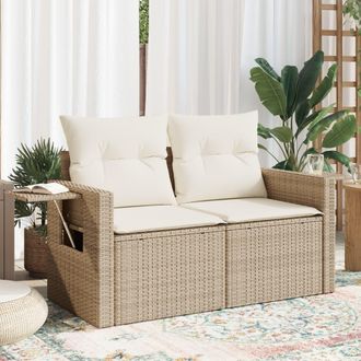 vidaXL Sof&aacute; De Jard&iacute;n Con Cojines De 2 Plazas Rat&aacute;n Sint&eacute;tico Beige Vidaxl
