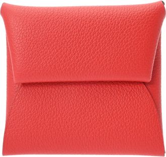 Herm&egrave;s Red Color Evercalf Leather Coin Purse/Coin Case (Pre-Owned)
