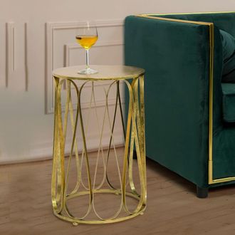 Dmora Mesa De Centro Danoba, Con Almacenamiento, Forma Redonda, Color Tapa Oro, 37x37x58h Cm Oro