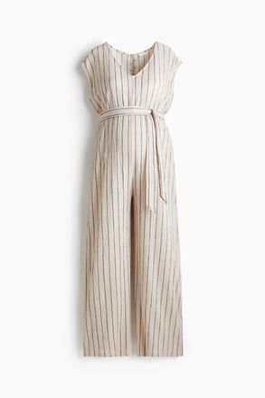 H&M MAMA Sleeveless tie-belt jumpsuit - Hellbeige/Gestreift