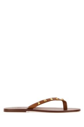 Valentino Garavani Brown Leather Rockstud Slippers