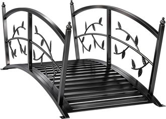 OUTSUNNY Puente De Jard&iacute;n Met&aacute;lico, 1,2 M, Puente Decorativo Para Estanques Con Barandillas De Seguridad Y Dise&ntilde;o De Hojas, Carga 100 Kg, Negro