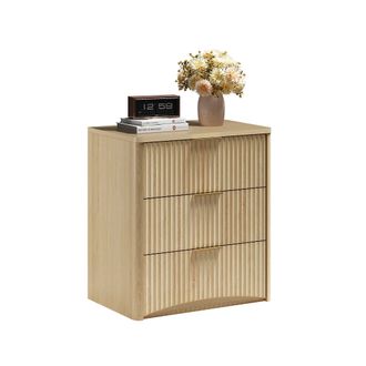 STILVORA Mesita De Noche Con 3 Cajones Y Gu&iacute;as Con Amortiguaci&oacute;n, En Mdf, Roble, 58&times;38&times;64 Cm