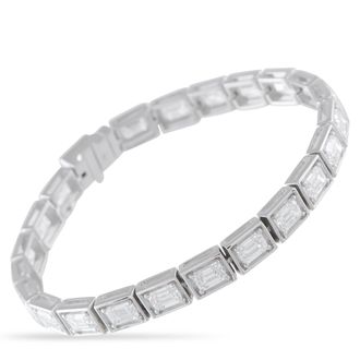 Luxury Bazaar 18K White Gold 11.30 ct Emerald-Cut Diamond Line Bracelet ALB-19426-1