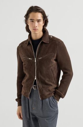 Brunello Cucinelli Suede and knit outerwear jacket in Espresso at Nordstrom, Size Xxx-Large Eu