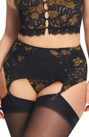 Savage x Fenty Feline Floral Garter Skirt in Black Caviar at Nordstrom, Size X-Small