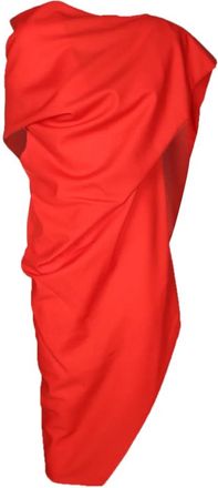 Issey Miyake Uni-Form Wool Asymmetric Midi Dress - Dames - Wikkelkleedje - Rood - M - Wol - Kleedjes