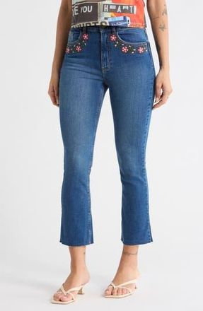 Desigual Floral Embroidered Ankle Flare Jeans in Medium Blue at Nordstrom Rack, Size 36