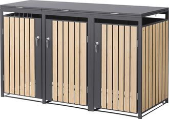 ML Design Ml-design Cobertizo Triple Para Ocultar 3 Cubos De Basura 240l Antracita Aspecto Madera Alerce 200 X 80 X 120 Cm Caseta De Acero Para Jard&iacute;n Exterior 