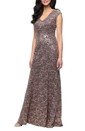 Alex Evenings Sequin Corded Lace Trumpet Gown in Mocha at Nordstrom, Size 10P