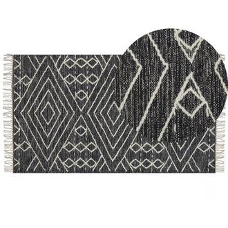 Beliani Beliani - Alfombra De Algod&oacute;n Negro Blanco Crema 80 X 150 Cm Geom&eacute;trico Borlas Khenifra