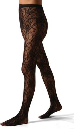 MeMoi Blooming Floral Net Tights in Black at Nordstrom, Size Medium