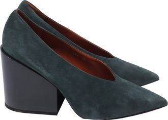 Acne Studios Alvara Pointed-Toe Pumps in Olive Suede