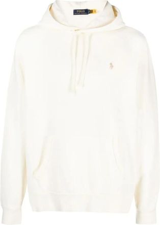 Polo Ralph Lauren Men's Loopback Fleece Hoodie in Cream Cotton with Drawstring Hood