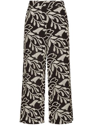 Elena Miro High-Waisted Cropped Wide-Leg Botanical Pants