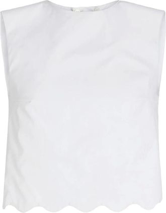 Patou Sleeveless Tops, female, White, Size: M White Sleeveless Top with Scallop Hem