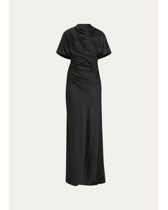 SIMKHAI Annibelis Draped Cape-Sleeve Satin Gown