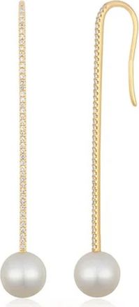 EF Collection 14k Gold Diamond & Pearl Drop Earrings in 14K Yellow Gold at Nordstrom