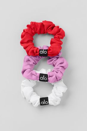 Alo | Fresh Mini Scrunchie 3-Pack in Bright Red/Candy Heart Pink/White
