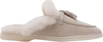 Scarosso Cozy Tassel Mule Shearling Schoenen - Dames - Slip ons - Beige - 38 1/2 EU - Leer - Schoenen