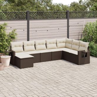 vidaXL Set Sof&aacute;s De Jard&iacute;n 8 Piezas Y Cojines Rat&aacute;n Sint&eacute;tico Marr&oacute;n Vidaxl