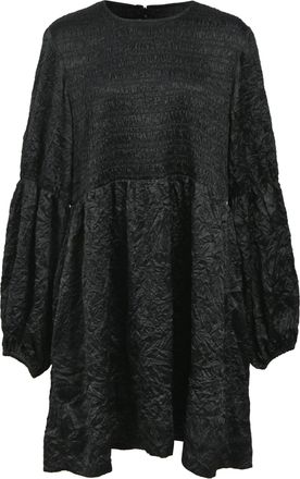 Ganni Ganni Shirred Recycled-Cloqu&eacute; Mini Dress in Black Polyester