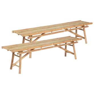 Beliani Conjunto De 2 Bancos De Jard&iacute;n De Bamb&uacute; 180 Cm Madera Clara Tindari