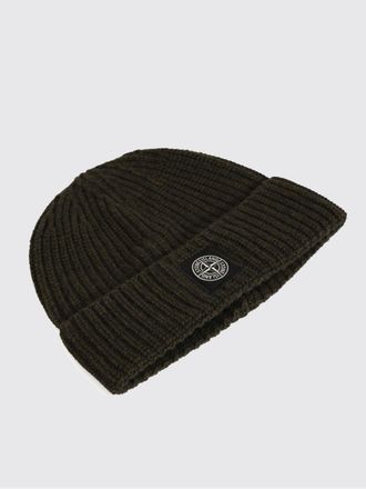 Stone Island Ribbed Virgin Wool Beanie Hat with Compass Logo
