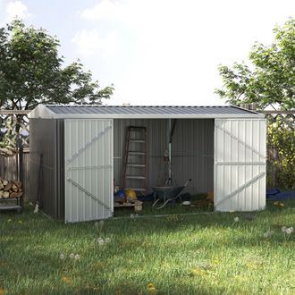 OUTSUNNY Outdoor Garden Storage Shed Steel Tool Storage Box for Backyard in Grey