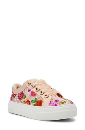 Betsey Johnson Bonny Sequin Platform Sneaker in Beige Floral at Nordstrom, Size 9.5
