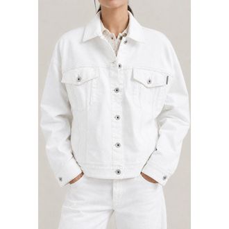 Brunello Cucinelli Womens Off White Boxy Denim Jacket, Size 36