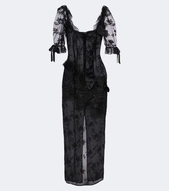 Alessandra Rich Bow-detail cotton-blend lace midi dress