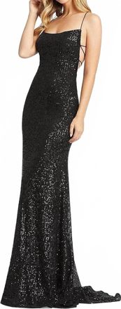Mac Duggal Scoop Neck Paillette Prom Gown In Black