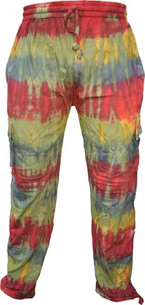 Gheri Tie Dye Cargo Lightweight Drawstring Hem Cotton Pants Green Stripe XX-Large