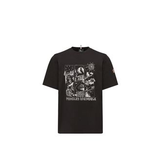 Moncler Moncler Mountain Landscape Print Cotton T-shirt, Men, Black, Size: 3xl