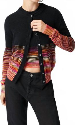 M Missoni Buttoned Cardigan In Black Base With Orange/fucsia/creamy Space-Dyed