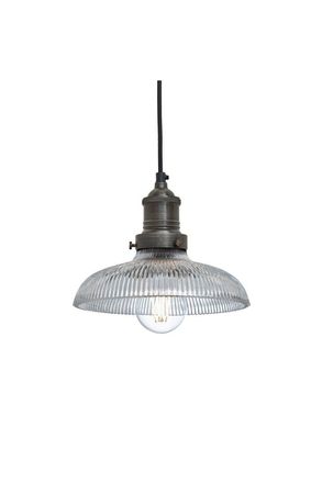 Industville Brooklyn Glass Dome Pendant, 8 Inch, Pewter Holder in Dark Grey