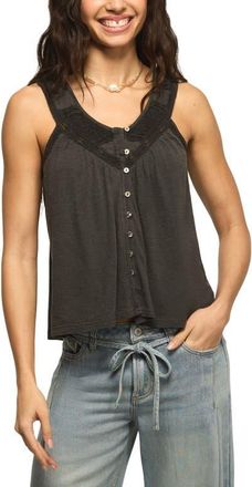 Lucky Brand Lace Trim Sleeveless Cotton Blend Top in Raven at Nordstrom, Size Xx-Large