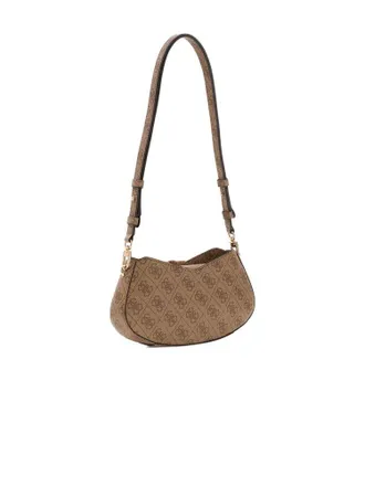 Guess Logo-Patterned Polyurethane Shoulder Bag - Beige