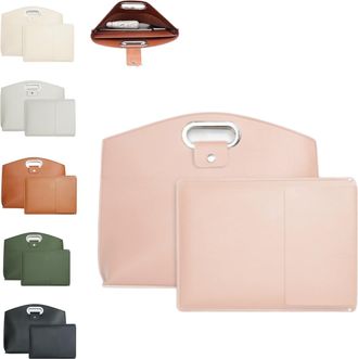 Generic 2PCS Womens Laptop Tote Bag Set,Waterproof Leather 14-16in Handbag,Large Work Tote Bag Briefcase for Laptops and iPad Cases (Pink)