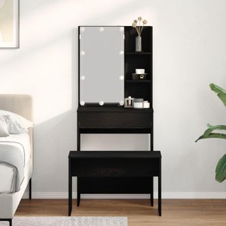 Berkfield Home Dressing Table Set with LED Black Oak Engineered Wood