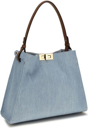 Fendi Womens Way Shoulder Bag Blue Cotton Polyester