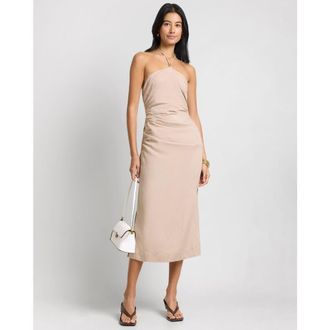 Onia Air Linen Ruched Halter Dress in Jute at Nordstrom, Size 14