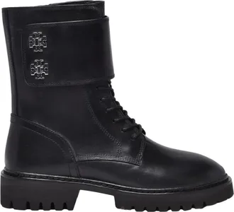 Tory Burch Schoenen, Dames, Zwart, 38 1/2 EU, Leer, Turnlock Lug Boot