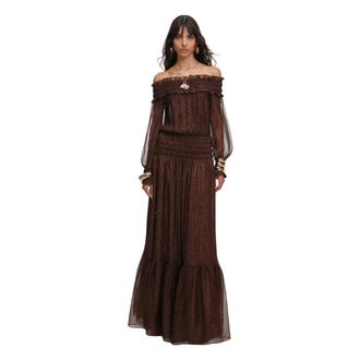 Self Portrait Gowns, female, Brown, Size: 2XS Georgette Off-Shoulder Maxi Dress