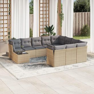 vidaXL Set De Sof&aacute;s De Jard&iacute;n 11pzas Con Cojines Rat&aacute;n Sint&eacute;tico Beige Vidaxl