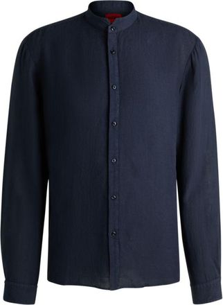 HUGO BOSS Slim-fit linen shirt with stand collar